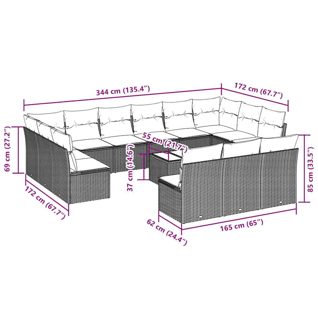 Set mobilier de grădină cu perne,14 piesegri deschis, poliratan 3250241 - imagine 3