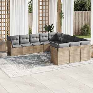 Vrtna sedežna garnitura 11-delna z blazinami bež poli ratan