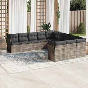 Vrtna sedežna garnitura 11-delna z blazinami sv. siv poli ratan