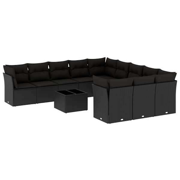 vidaXL 12-osaline aiadiivani komplekt patjadega, must, pol&uuml;rotang