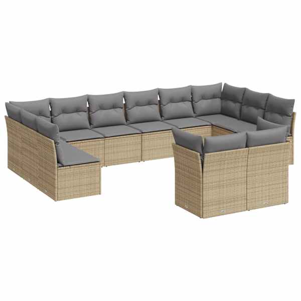 vidaXL 12-osaline aiadiivani komplekt patjadega, beež, pol&uuml;rotang