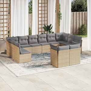 Vrtna sedežna garnitura 12-delna z blazinami bež poli ratan