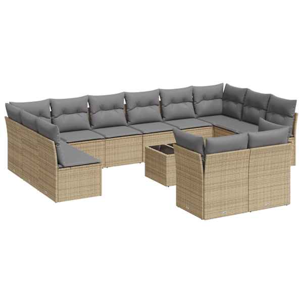 vidaXL 13-osaline aiadiivani komplekt patjadega, beež , pol&uuml;rotang