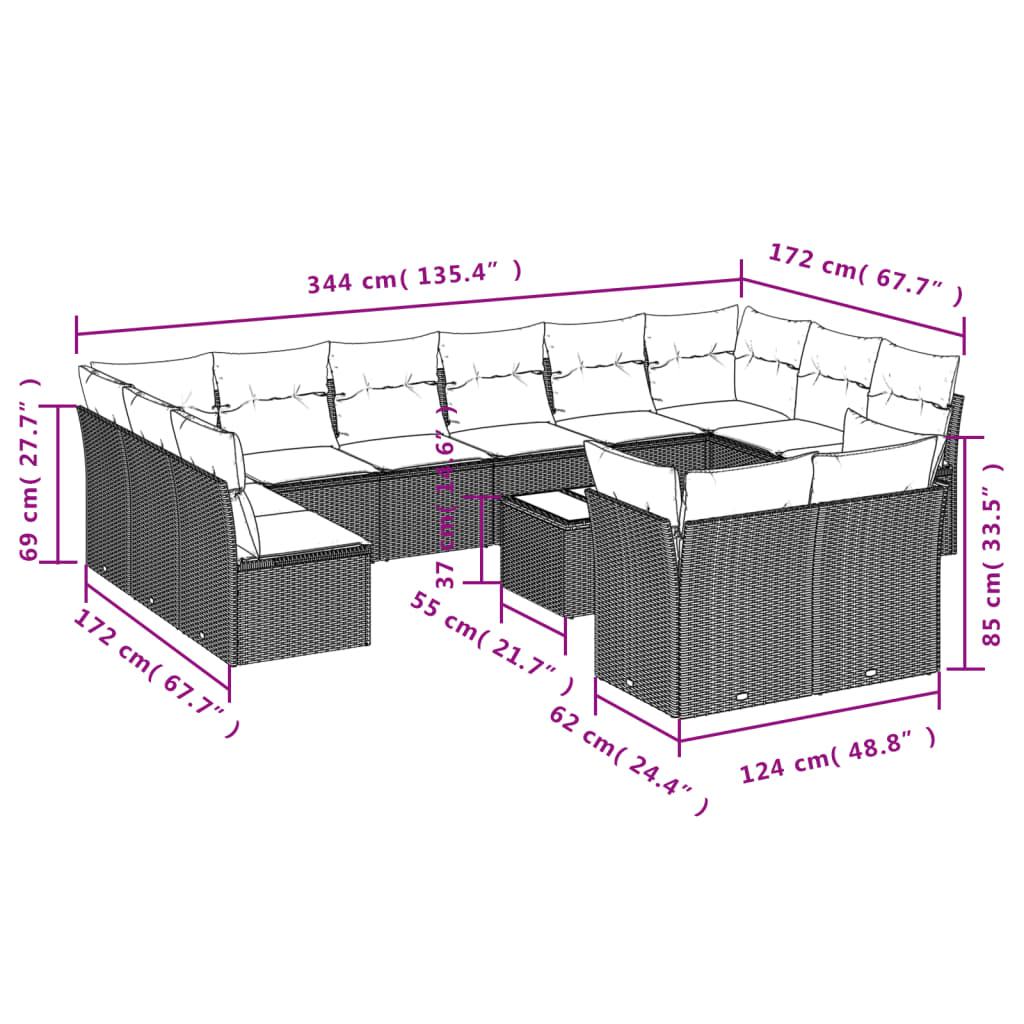 Set canapele de grădină, 13 piese, cu perne, bej, poliratan 3250278 - imagine 3