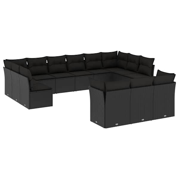 vidaXL 13-osaline aiadiivani komplekt patjadega, must, pol&uuml;rotang