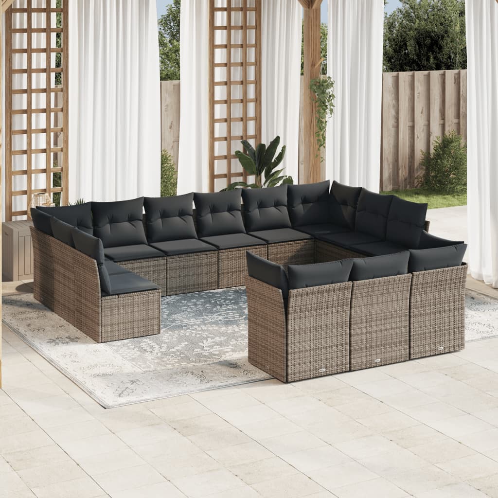 vidaXL 13-tlg. Garten-Sofagarnitur mit Kissen Grau Poly Rattan