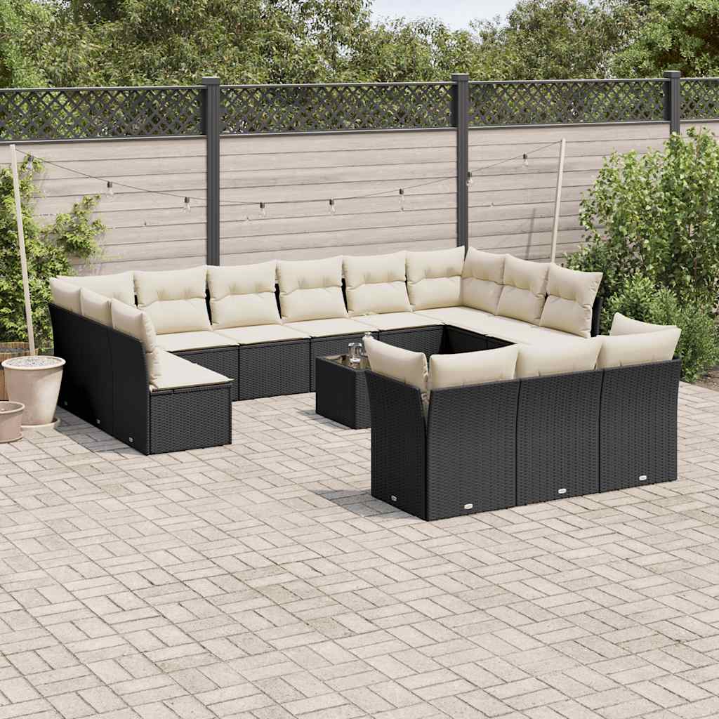 vidaXL Set mobilier de grădină cu perne, 14 piese, negru, poliratan