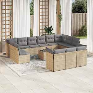 14dílná zahradní sedací souprava s poduškami béžová polyratan - obrázek 1
