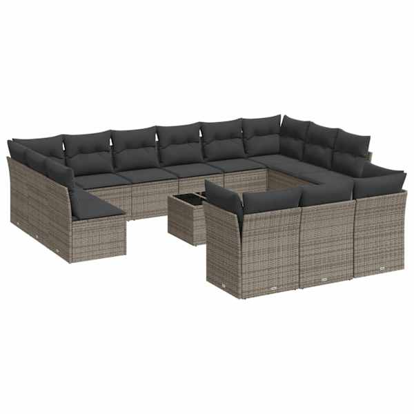vidaXL 14-osaline aiadiivani komplekt patjadega, hall, pol&uuml;rotang