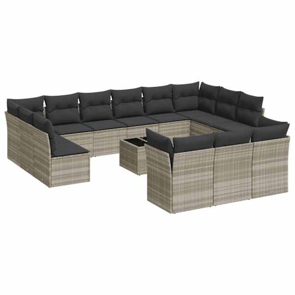vidaXL 14-osaline aiadiivani komplekt patjadega, helehall, pol&uuml;rotang