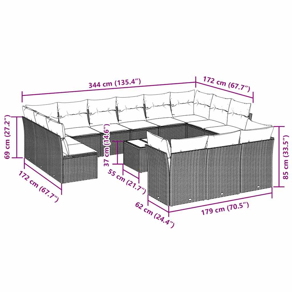 Set mobilier de grădină cu perne,14 piesegri deschis, poliratan 3250301 - imagine 3