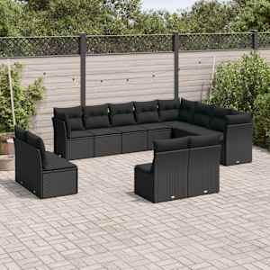 Vrtna sedežna garnitura 12-delna z blazinami črn poli ratan