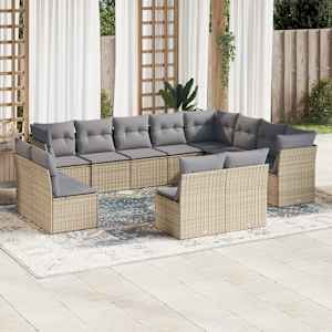 12dílná zahradní sedací souprava s poduškami béžová polyratan - obrázek 1