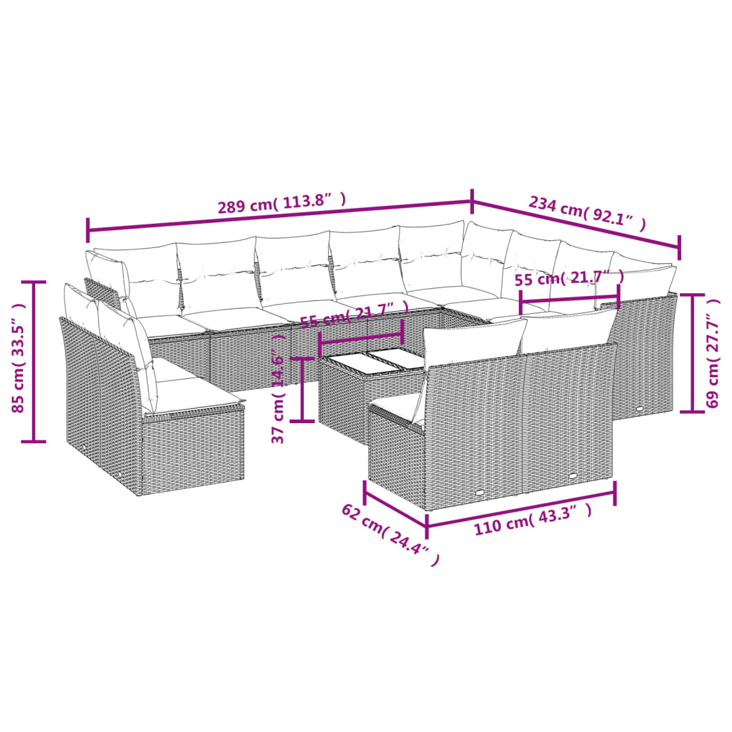 Set canapele de grădină, 13 piese, cu perne, bej, poliratan 3250318 - imagine 3