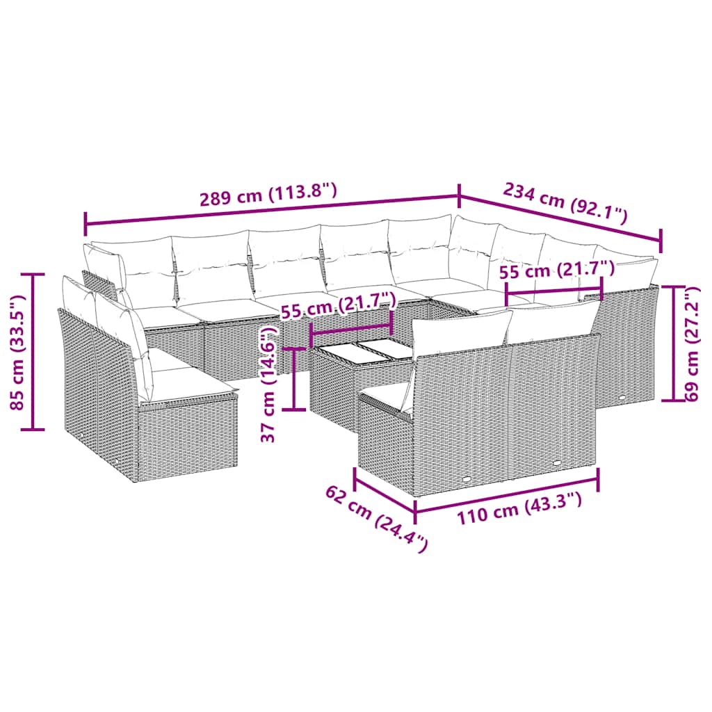 Set canapele de grădină cu perne, 13piese gri deschis poliratan 3250321 - imagine 3