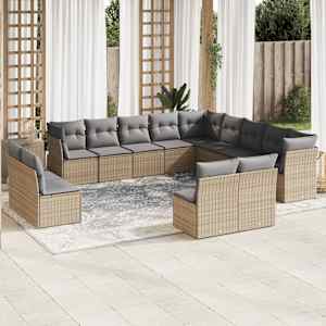 Vrtna sedežna garnitura 13-delna z blazinami bež poli ratan