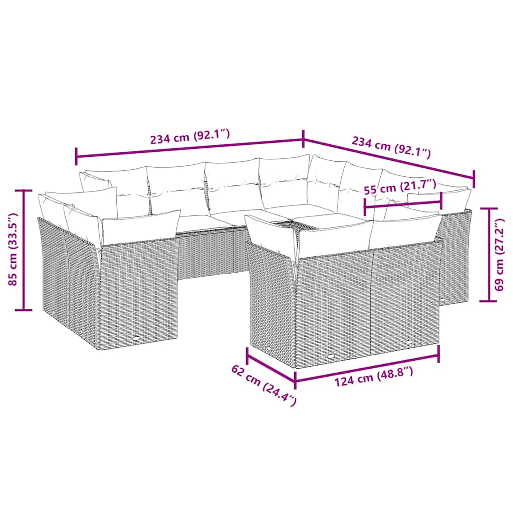 Set canapele de grădină cu perne, 11 piese, negru, poliratan 3250345 - imagine 3