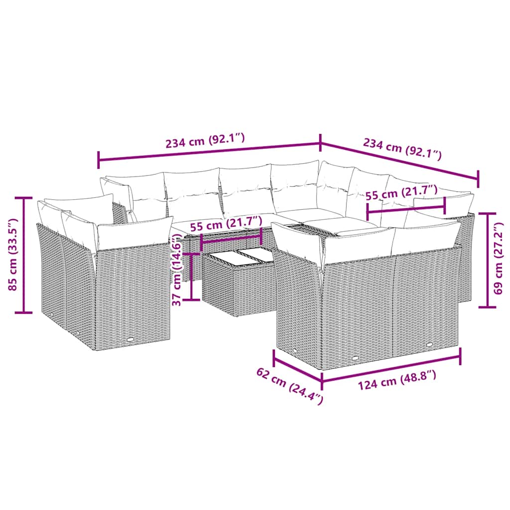 vidaXL 12-delige Loungeset met kussens poly rattan zwart afbeelding