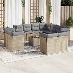 Vrtna sedežna garnitura 12-delna z blazinami bež poli ratan