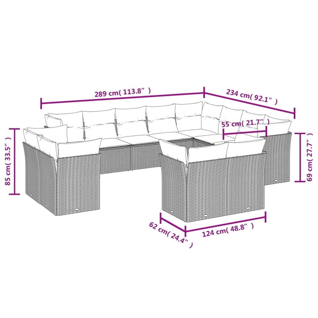 Set canapele de grădină, 12 piese, cu perne, negru, poliratan