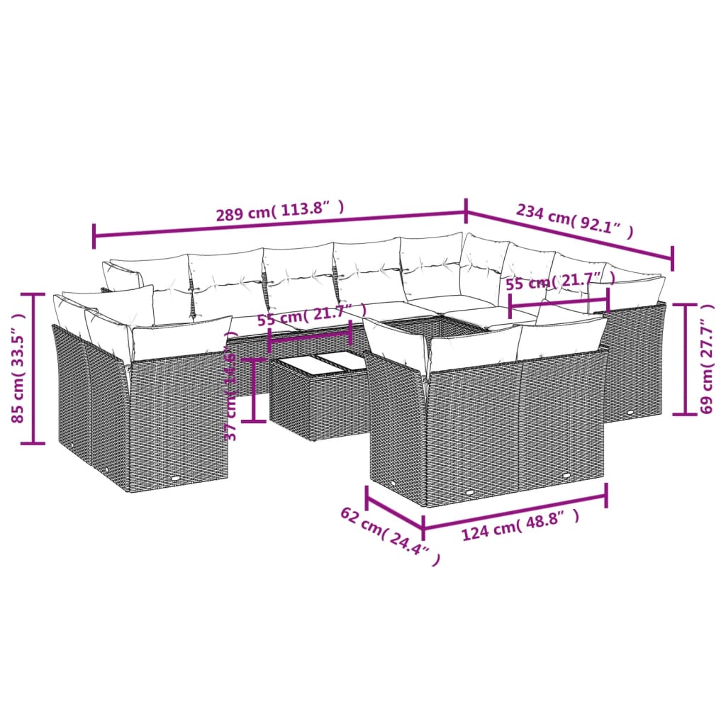 Set mobilier de grădină cu perne, 13 piese, negru, poliratan 3250374 - imagine 3