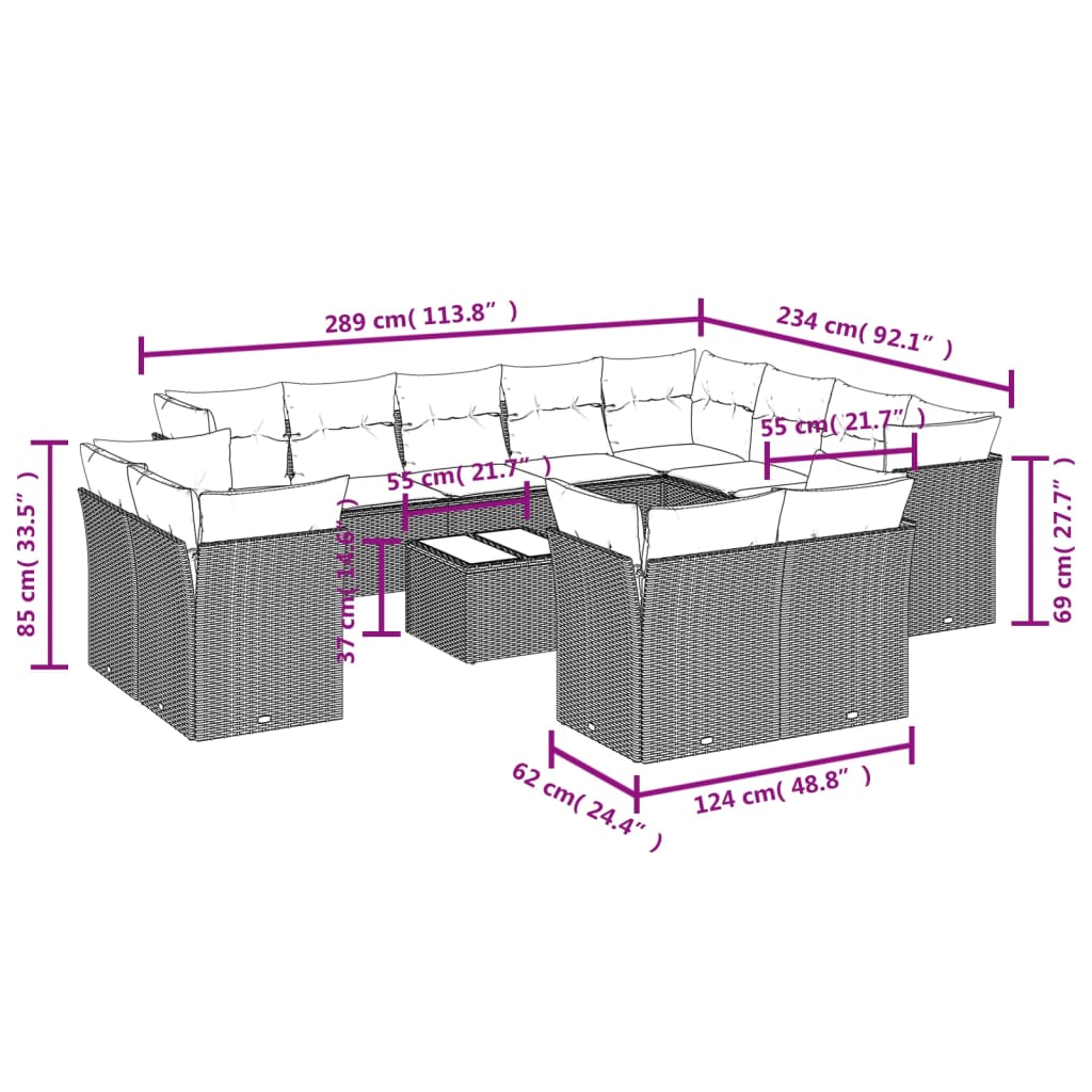 Set mobilier de grădină cu perne, 13 piese, negru, poliratan 3250375 - imagine 3