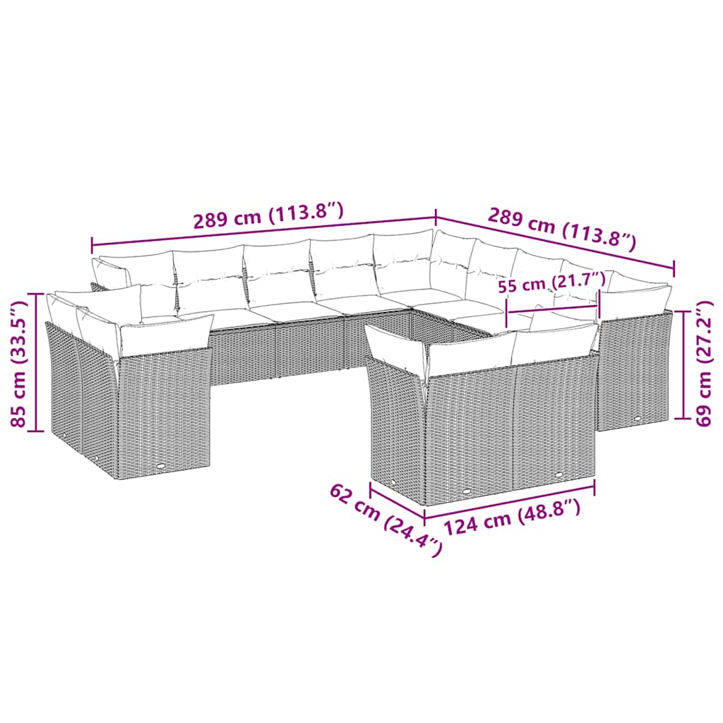 Set canapele de grădină cu perne, 13piese gri deschis poliratan 3250391 - imagine 3