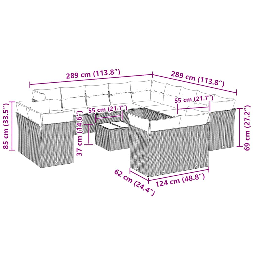 Set mobilier de grădină cu perne,14 piesegri deschis, poliratan 3250401 - imagine 3