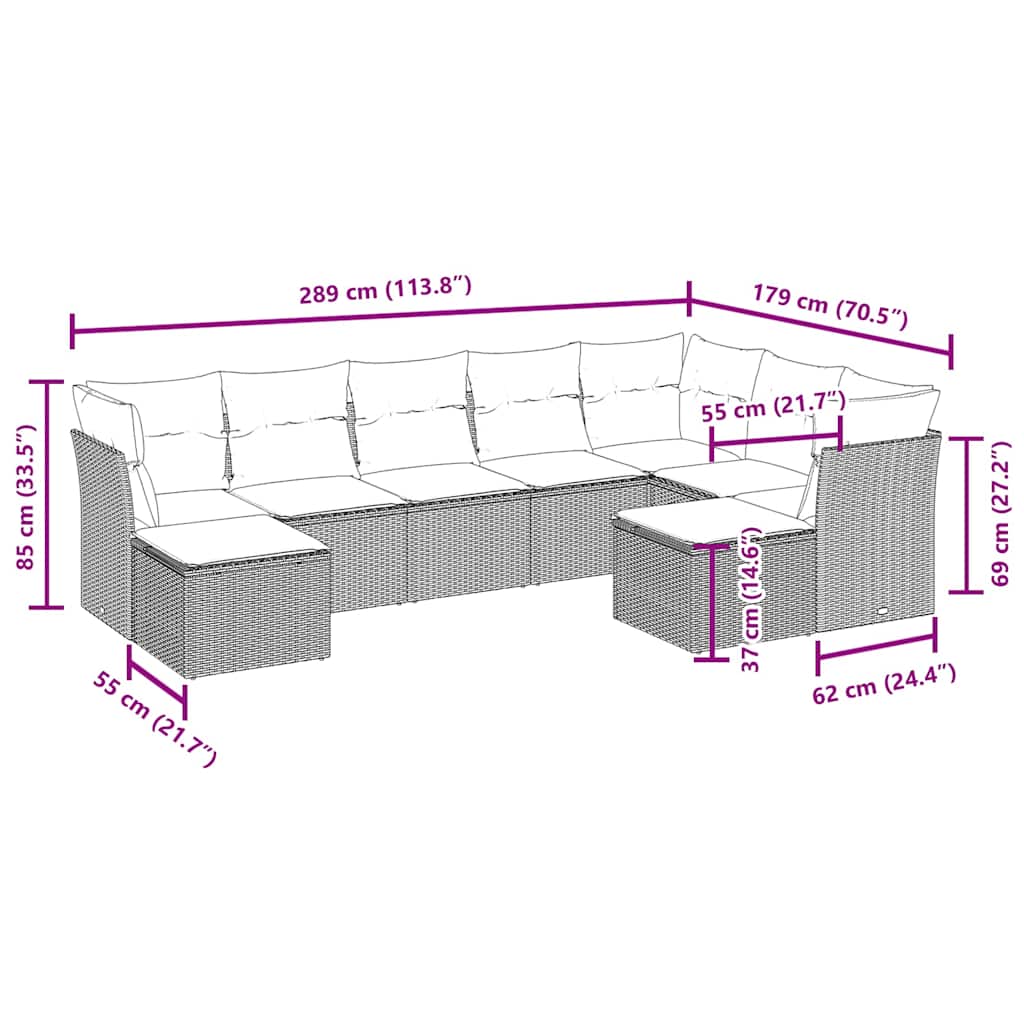 Set mobilier de grădină cu perne, 9 piese, negru, poliratan 3250405 - imagine 3