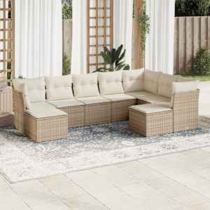 Vrtna garnitura 9-delna z blazinami bež poli ratan