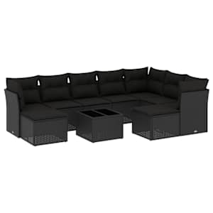 vidaXL 10-osaline aiadiivani komplekt patjadega, must, pol&uuml;rotang