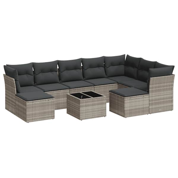 vidaXL 10-osaline aiadiivani komplekt patjadega, helehall, pol&uuml;rotang