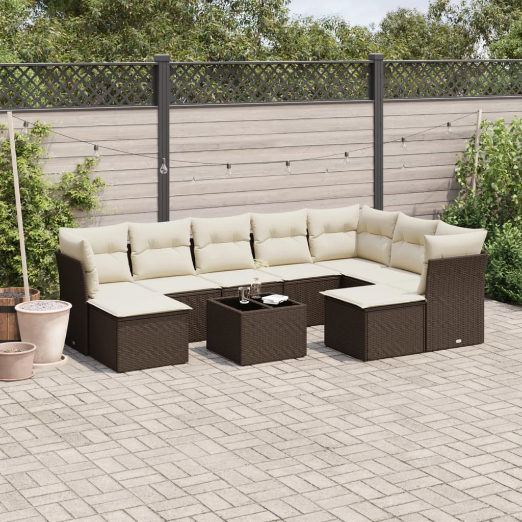 vidaXL 10-tlg. Garten-Sofagarnitur mit Kissen Braun Poly Rattan