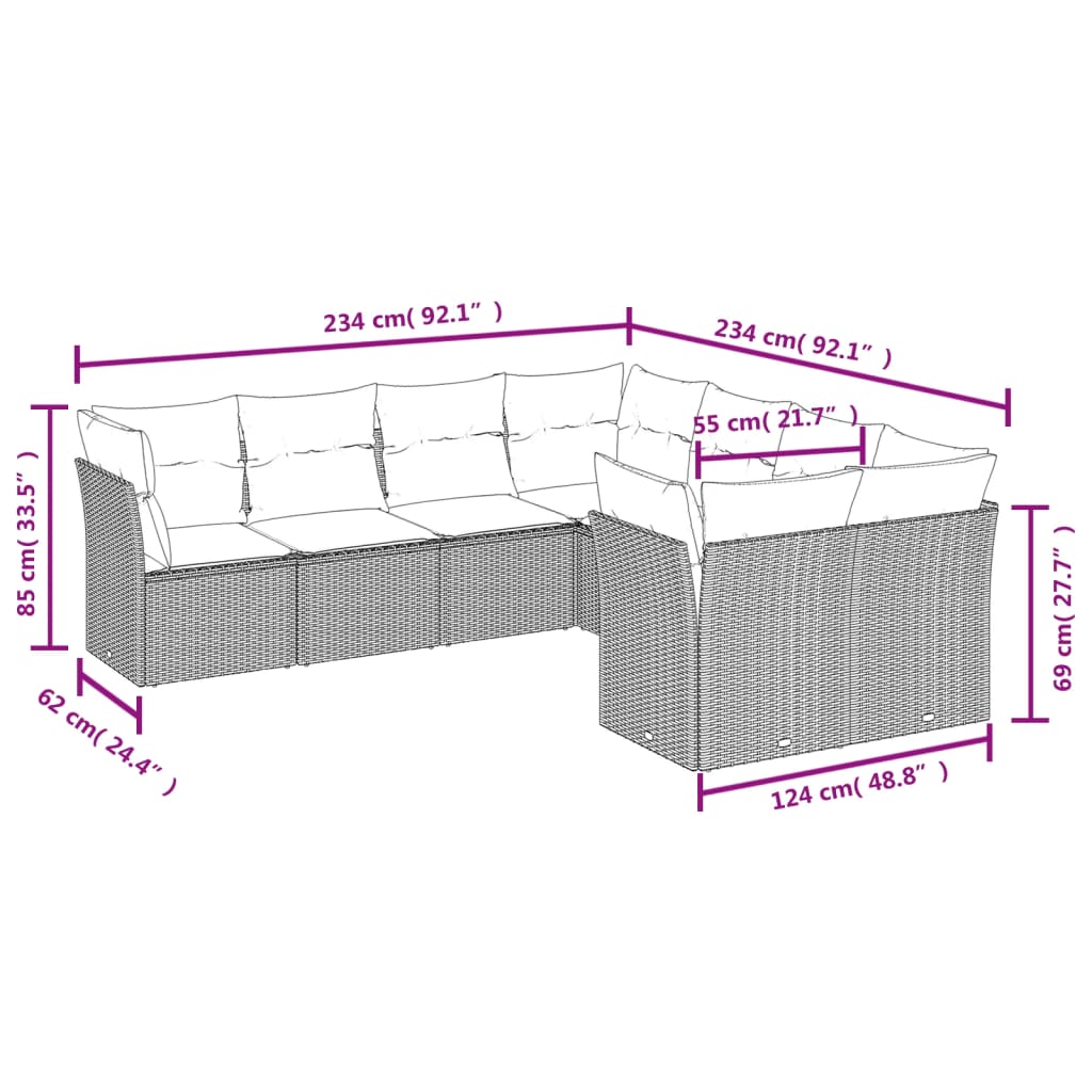 vidaXL 8-delige Loungeset met kussens poly rattan zwart afbeelding
