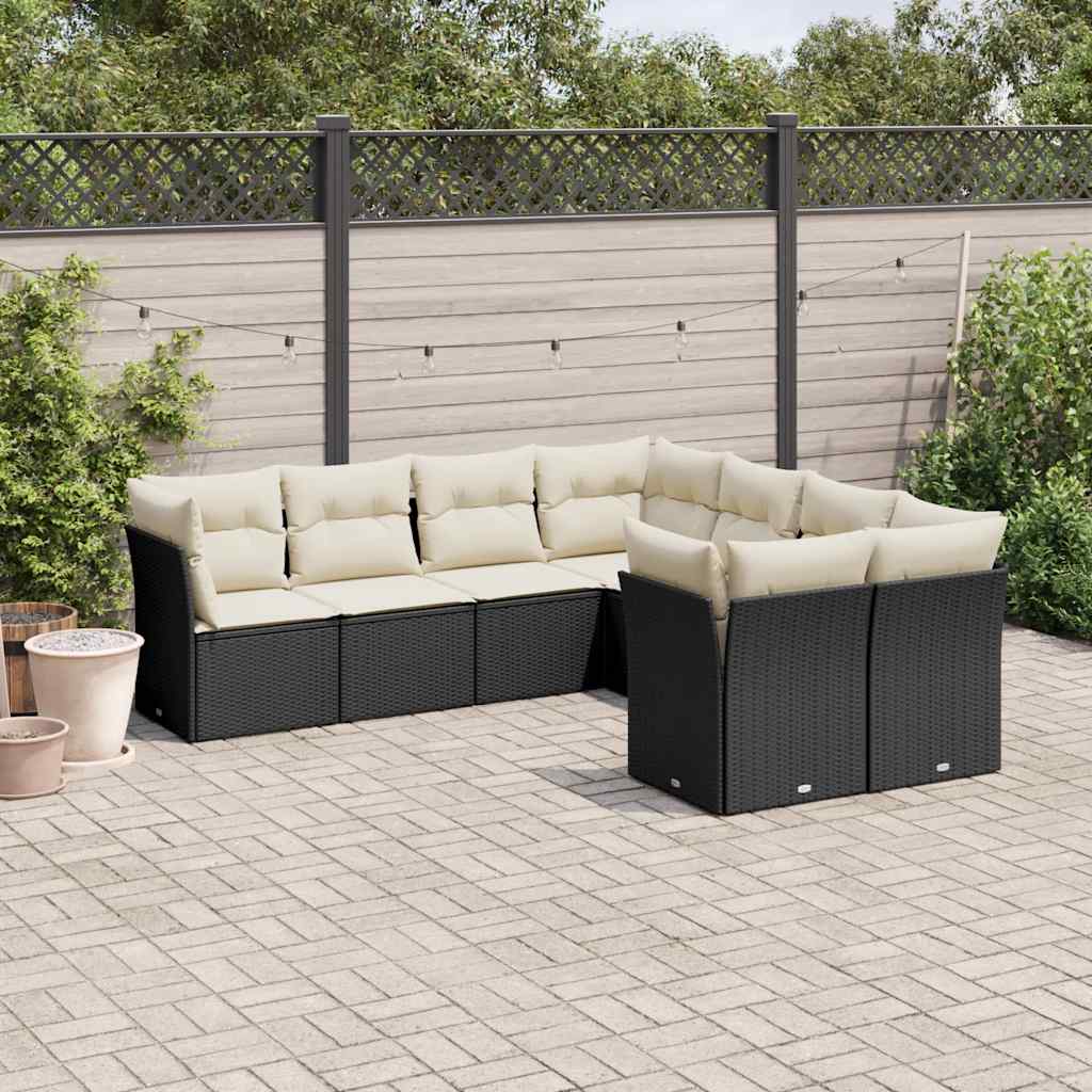 vidaXL 8-tlg. Garten-Sofagarnitur mit Kissen Schwarz Poly Rattan