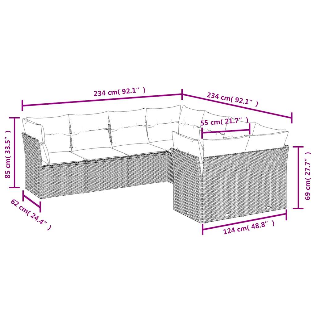 vidaXL 8-delige Loungeset met kussens poly rattan beige afbeelding