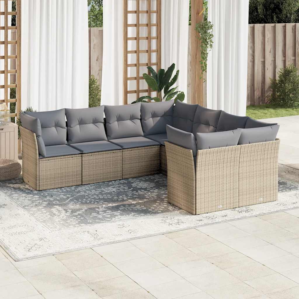 vidaXL 8-tlg. Garten-Sofagarnitur mit Kissen Beige Poly Rattan