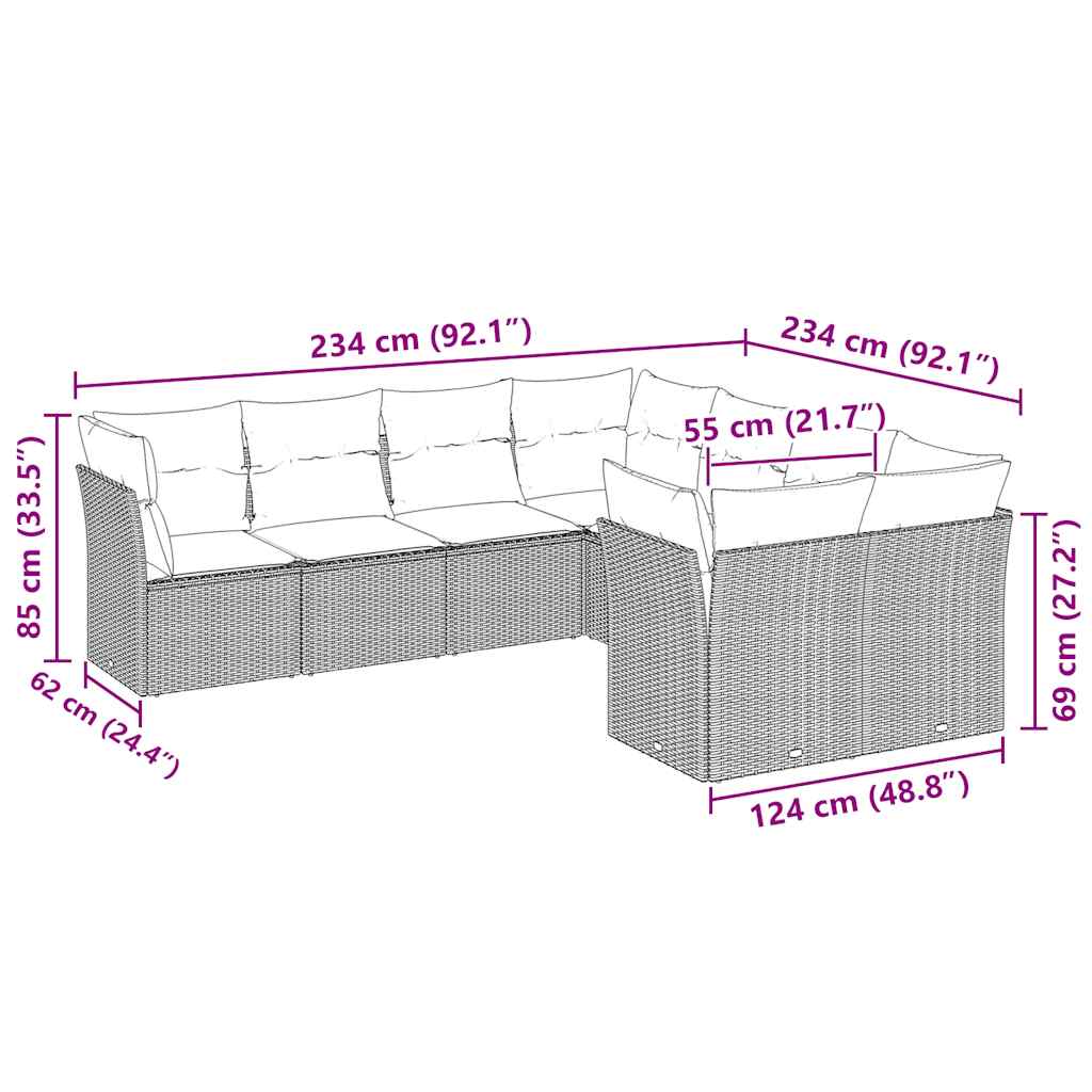 Set mobilier de grădină cu perne, 8 piese gri deschis poliratan 3250431 - imagine 3