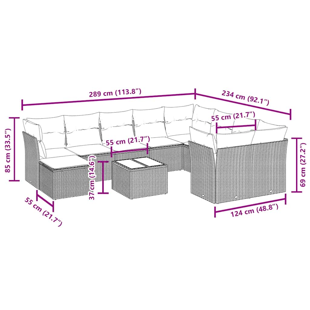 Thumbnail - vidaXL 11-tlg. Garten-Sofagarnitur mit Kissen Schwarz Poly Rattan