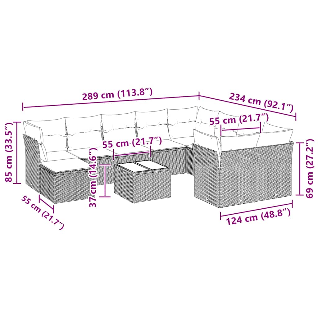 Set canapele de grădină cu perne, 11 piese, gri, poliratan 3250441 - imagine 3