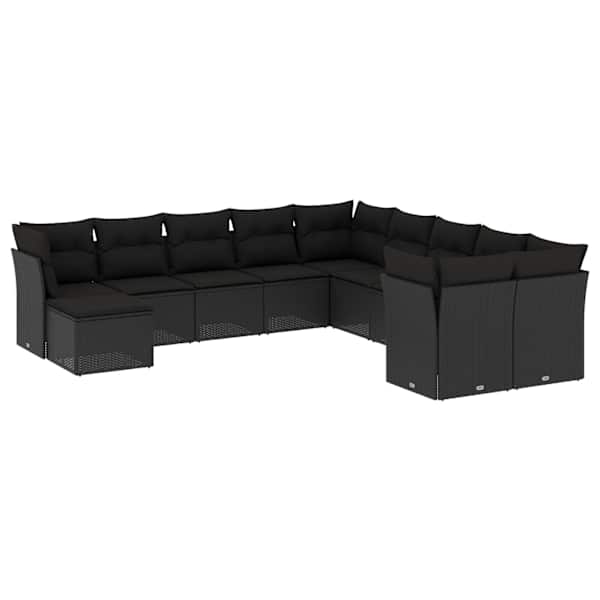 vidaXL 11-osaline aiadiivani komplekt patjadega, must, pol&uuml;rotang