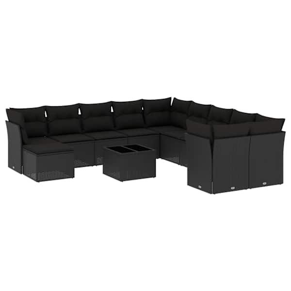 vidaXL 12-osaline aiadiivani komplekt patjadega, must, pol&uuml;rotang