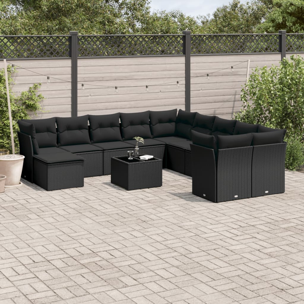 vidaXL Salon de jardin 12 pcs avec coussins noir résine tressée