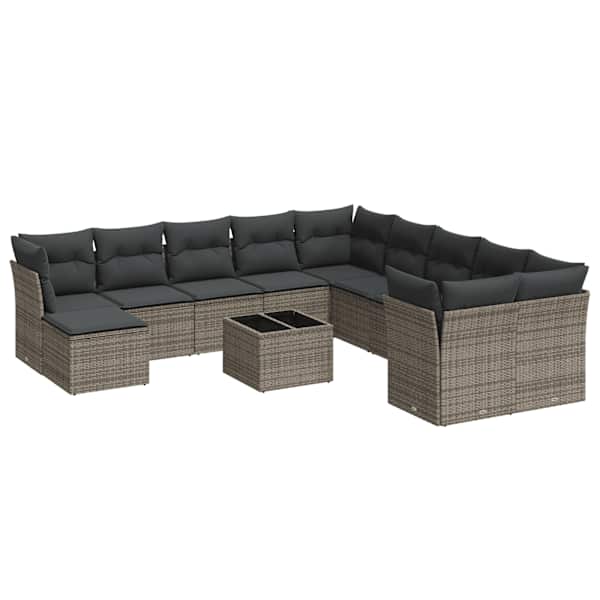 vidaXL 12-osaline aiadiivani komplekt patjadega, hall, pol&uuml;rotang