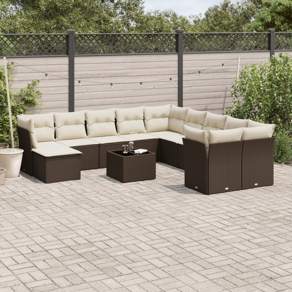 vidaXL 12-tlg. Garten-Sofagarnitur mit Kissen Braun Poly Rattan