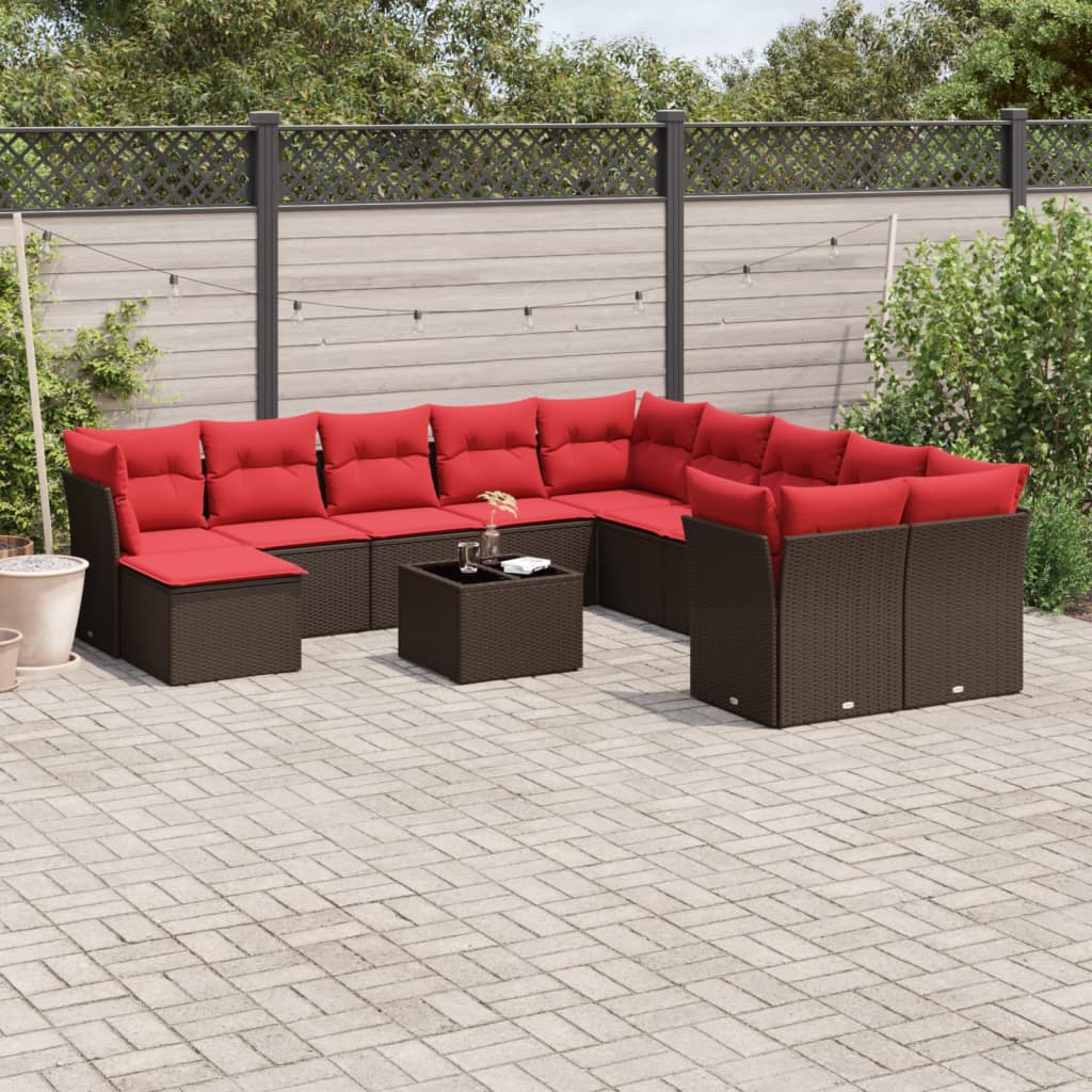 12 Piece Patio Sofa Set with Cushions Brown Poly Rattan