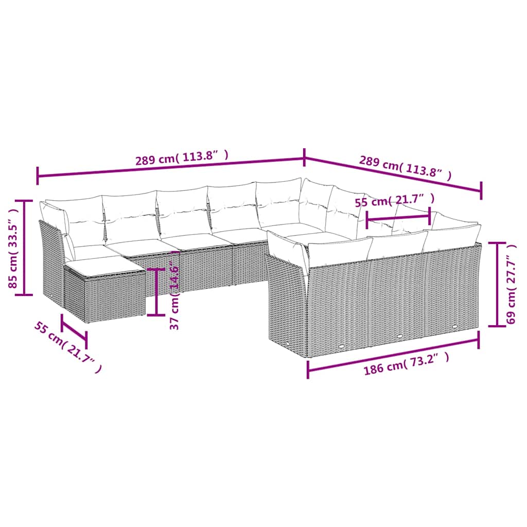 Set canapele de grădină, 12 piese, cu perne, negru, poliratan 3250464 - imagine 3