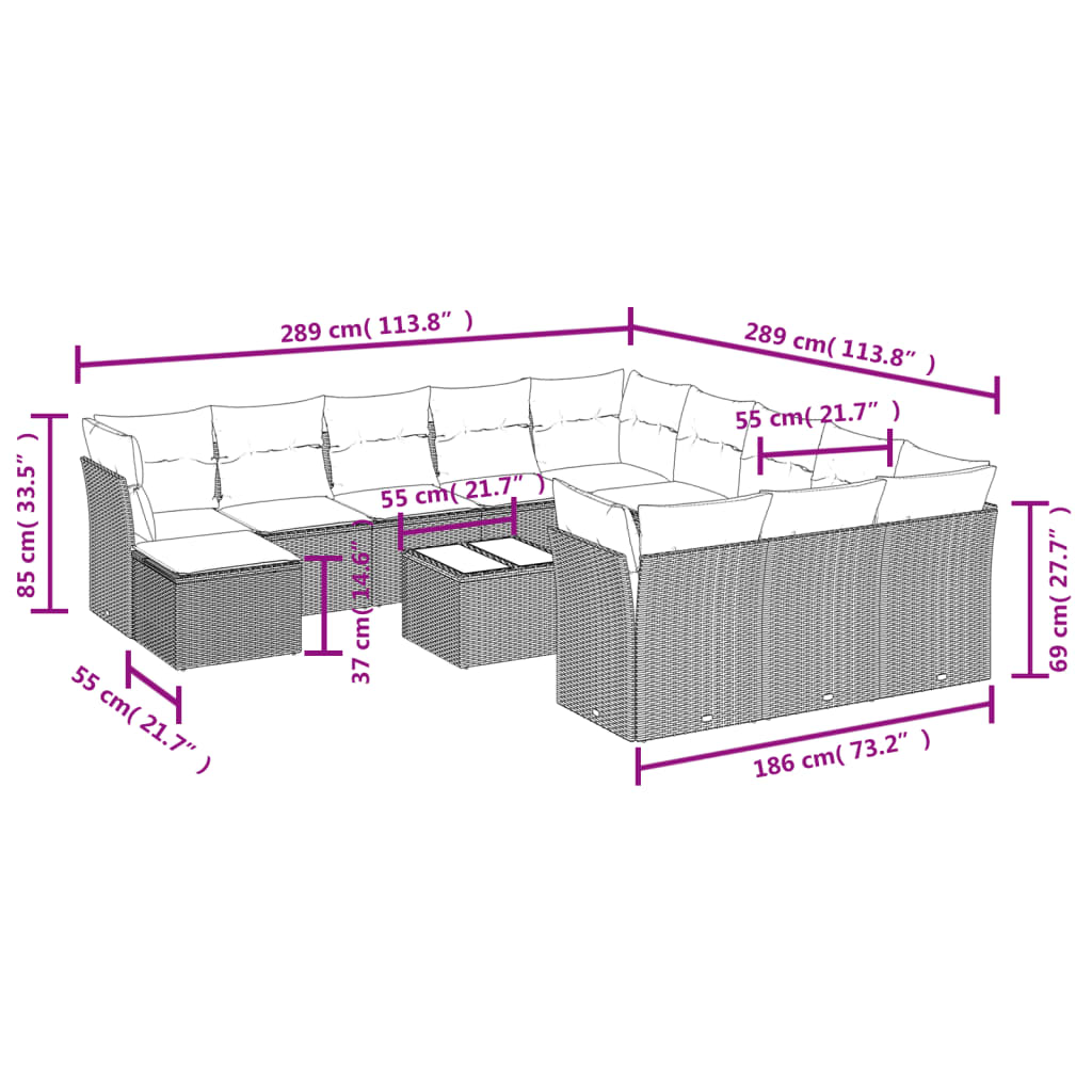 vidaXL 13-delige Loungeset met kussens poly rattan beige afbeelding