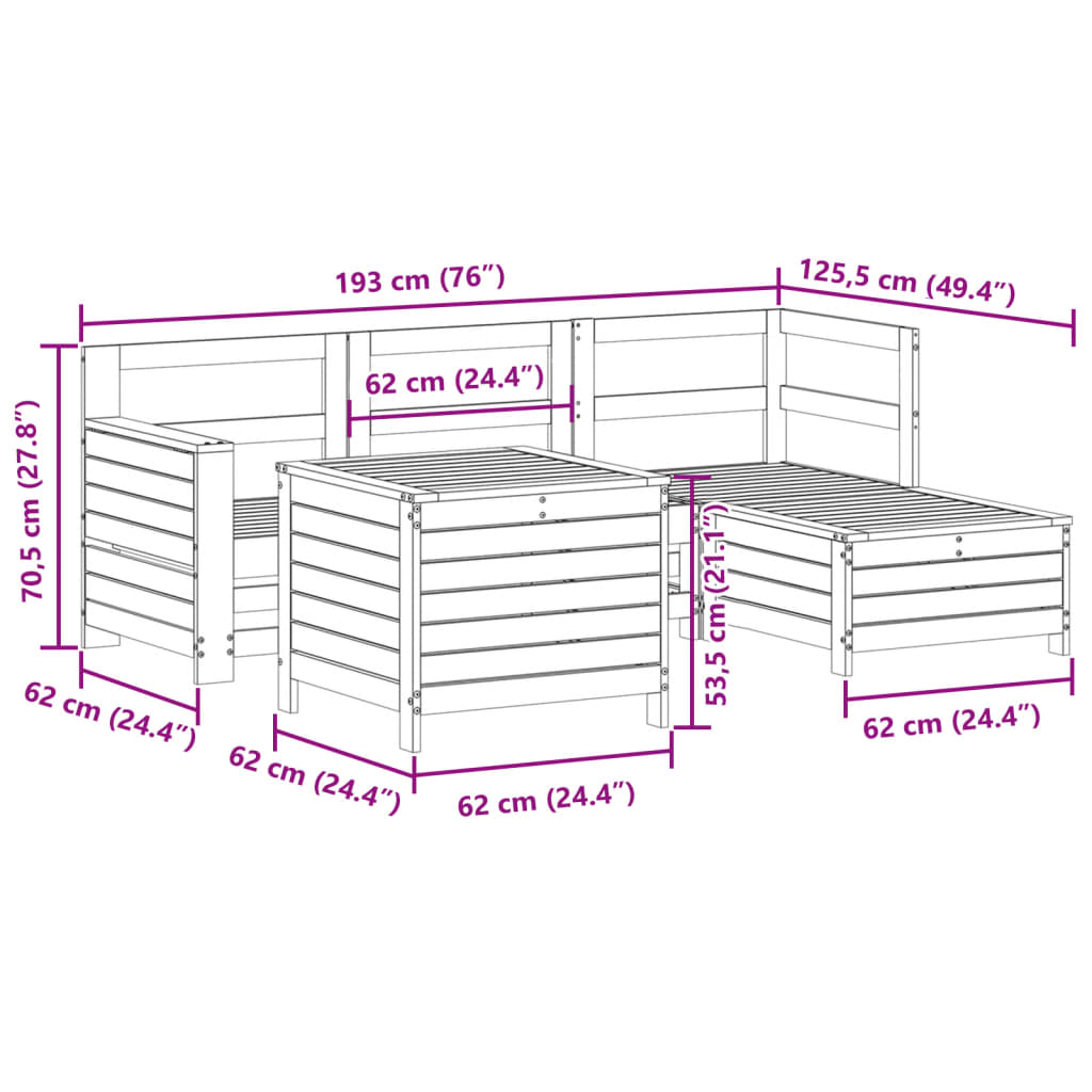 5-delige Loungeset massief grenenhout image 13