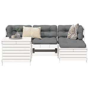 Vrtna sedežna garnitura 5-delna bela trdna borovina